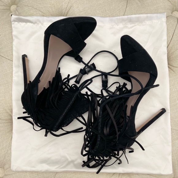 Zara Fringe Ankle Strappy Heels Size 35 - Picture 1 of 4